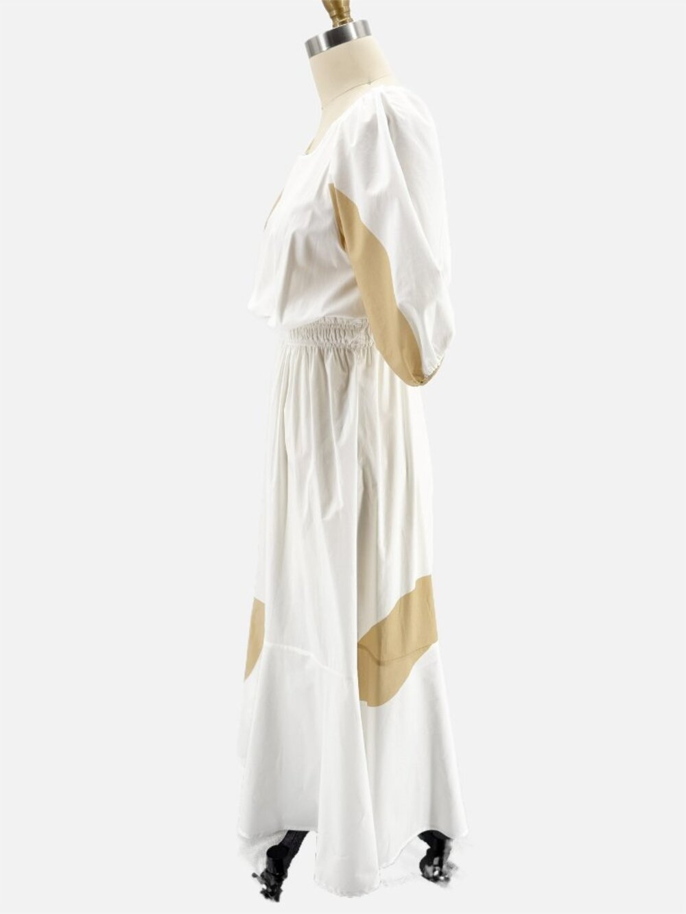 LIVIANA CONTI Poplin White Tan Detail Midi Dress sz 42 - Picture 6 of 12